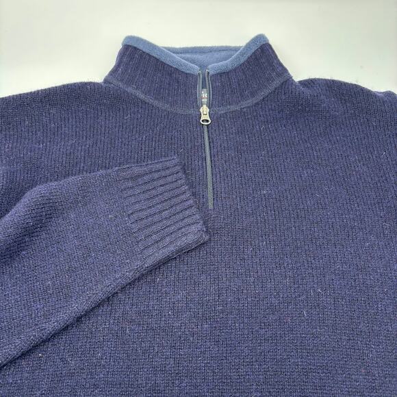 Woolrich Medium Navy Blue 100% Wool 1/4 Zip Long Sleeve Pullover Sweater - Picture 1 of 5
